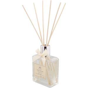 Geurstokjes met strik FRESH LINNEN - Transparant / Zilver - Glas / Hout - 280 ml - Huisparfum aroma diffuser - Moederdag - Moederdag Cadeautje