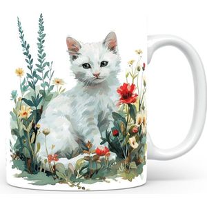 Mok met Witte Kat Beker voor koffie of tas voor thee, cadeau voor dierenliefhebbers, moeder, vader, collega, vriend, vriendin, kantoor