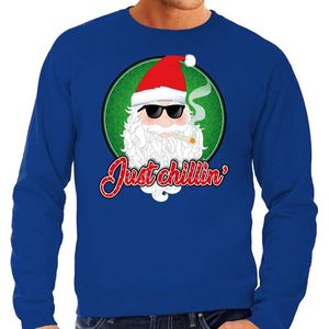 Foute Kersttrui / sweater - Just chillin - blauw voor heren - kerstkleding / kerst outfit L