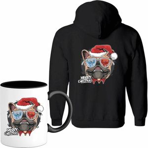 Merry christmas kerst bulldog - Vest met mok - Meisjes - Zwart - Maat 8 jaar