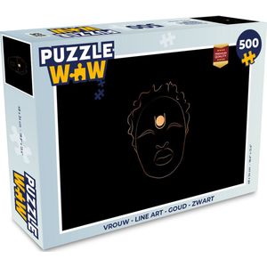 Puzzel Vrouw - Line art - Goud - Zwart - Legpuzzel - Puzzel 500 stukjes