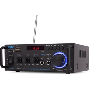 Pyle Audioversterker met Draadloze Bluetooth - 200W - Audio Stereo Versterker Systeem - RCA, USB, SD - Microfooninvoer - FM-radio