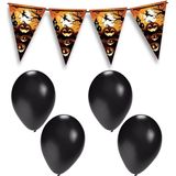 Halloween/horror thema vlaggenlijn - pompoen - 400 cm - incl. 10x ballonnen zwart