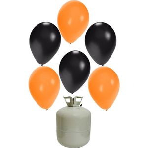 Halloween 20x Helium ballonnen 27 cm zwart/oranje + helium tank/cilinder - Halloween/thema versiering