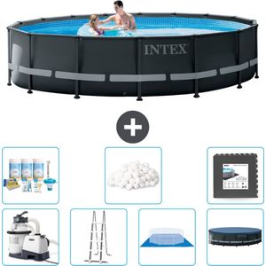 Intex Rond Ultra XTR Frame Zwembad - 488 x 122 cm - Inclusief Pomp - Ladder - Grondzeil - Afdekzeil Onderhoudspakket - Filterbollen - Vloertegels