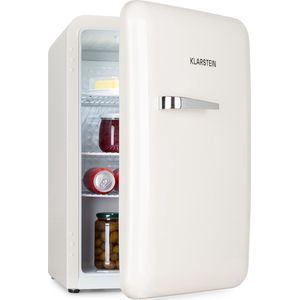 Klarstein Audrey Mini Retro - Mini koelkast - Volume: 70 Liter - Temperatuur: 0-10 °C - 4 Niveaus - 3 Schappen - Compressiekoeling - Mechanische thermostaat - Retro design - Jaren 50 look - EEK: E - Geruisloos - Crème