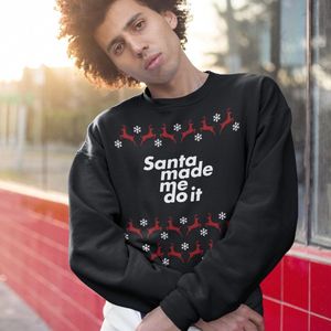 Foute Kersttrui Rendieren - Santa Made Me Do It - Kleur Zwart - ( MAAT 5XL - UNISEKS FIT ) - Kerstkleding voor Dames & Heren