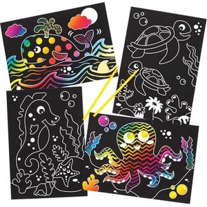 Zeeleven Afbeeldingen met Krasfolie - Pak van 8, Graveerkunst voor Kinderen, Creative Activiteiten voor Kinderen, Knutselset voor Creatieve Geest