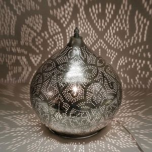 Oosterse metalen tafellamp Filigrain onion klein | Ø 30 cm | metaal | zilver | sfeervol / warm licht | traditioneel / landelijk design