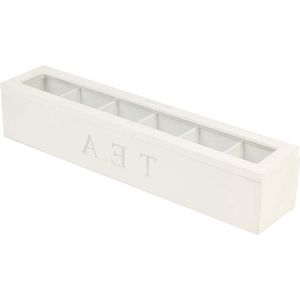 Houten Thee-opbergdoos - 6-vaks Theedoos - Wit - Voor Theezakjes