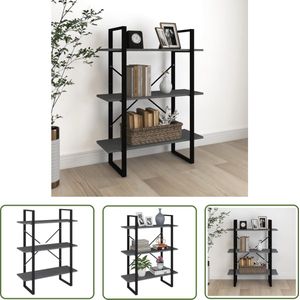 The Living Store Boekenkast met 3 schappen 80x30x105 cm massief grenenhout grijs - Boekenkast - Industrieel Meubel - Hout Boekenkast - Grenoblehouten Boekenkast - Grijze Boekenkast