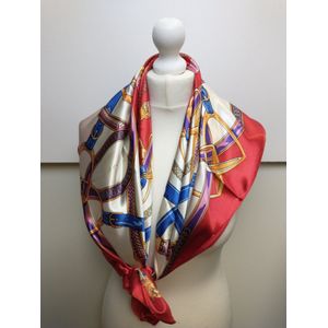 Vierkante dames sjaal Catherine fantasiemotief ecru rood blauw paars roze geel oranje bruin 90x90