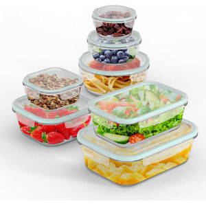 Glazen containers met deksel, 14 stuks (7 containers + 7 deksels), voedselbewaarcontainers, voorraadcontainers set, transparant eersteklas, BPA-vrij