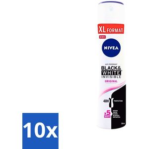 Nivea - Deospray - Invisible Black & White Original - 48 Uur Lang Werkend - 250 ml - Bulkverpakking - 10 stuks