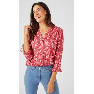 Damart - Overhemdblouse tricot warm bloemmotief - Dames - Rood - S