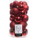 Decoris Kerstbal 30 st. Plastic Gl-Mt-Glitter Kerstrood assorted