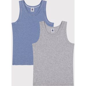 Petit Bateau Set van 2 katoenen onderhemdjes met streepjesprint Jongens Onderhemd - Grijs;Blauw;Wit