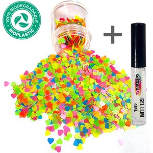 Chunky Glitters Rainbow Hartjes + Glitter Huid Lijm (Volume 8g) [Festival Glitters voor Lichaam en Gezicht - Makeup Kinderen Volwassen - Gay Pride Month LGBTQ Regenboog Rainbow Pride Week]