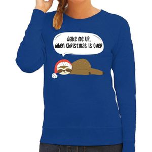Luiaard Kerstsweater / kersttrui Wake me up when christmas is over blauw voor dames - Kerstkleding / Christmas outfit L