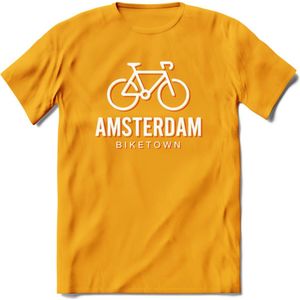 Amsterdam Bike Town T-Shirt | Souvenirs Holland Kleding | Dames / Heren / Unisex Koningsdag shirt | Grappig Nederland Fiets Land Cadeau | - Geel - XXL