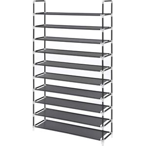 LSR10H Schoenenrek 10 niveaus zwart woonkamer kleedkamer hal vliesstof 100x29x175 cm shoe storage garage