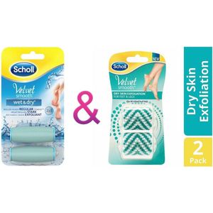 Skin Scrub navulling rollers + Scholl Velvet Smooth Verwisselbare Roller- Navulling - Extra Fijn-2 stuks- Scholl - Exfoliatie Roller Voeten En Benen 2 Stuks-Eelverwijderaar- Voetverzorging – Huidverzorging- Scholl Velvet Smooth.