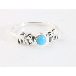 Fijne zilveren olifanten ring met blauwe Arizona turkoois - maat 16.5