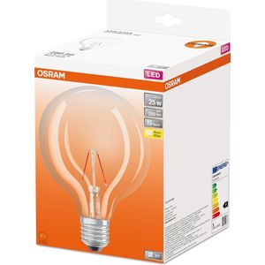 OSRAM LED-Lampen, klassische Ballform, 25 Watts Ersatz, E27, G125, 2700 Kelvin, Warm weiß, Klares Glas, single Pack