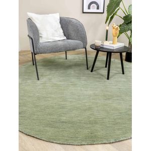 Vloerkleed MOMO Rugs Panorama Uni Rond Green Vloerkleed - 150 rond - Rond - Laagpolig,Rond Tapijt - Modern - Groen