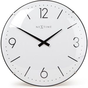 Wandklok NeXtime dia. 35 cm, bol glas, wit, 'Basic Dome' NE-3157WI