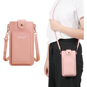 Telefoontasje Universeel met Crossbody Halskoord en Portemonnee - Telefoon Tasje - Telefoontasjes voor Dames en Heren - Roze