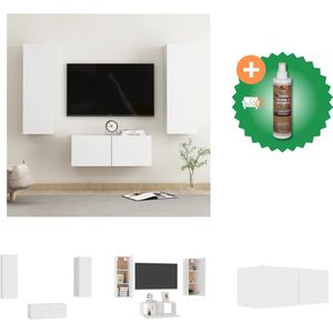 vidaXL 3-delige Tv-meubelset spaanplaat wit - Kast - Inclusief Houtreiniger en verfrisser