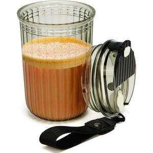 Geribbelde Plastic Koffie Kop met Deksel - 480 ml - Mat Zwarte Drinkbeker voor Ijskoffie, Thee, Sap, Smoothies, Water - Herbruikbare Mok met meerdere dranken opties .