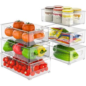 FURNIBELLA-Koelkast organizerset – 6-delige Set in 3 Maten | Transparante Keuken organizers voor Koelkast, Vriezer, Kast, Lade & Kantooropslag