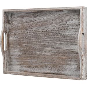 Rustiek houten dienblad, Ottomaans houten dienblad voor salontafel, boerderij Vintage decoratief dienblad met uitgesneden handvat voor ontbijt, rechthoekig 42 cm L x 28 cm B