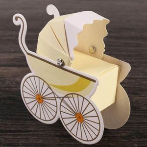 DW4Trading Geschenkdoosjes Kinderwagen- Cadeaudoosjes met Strikje - Babyshower - 5 Stuks - 9x8,5x4 cm - Geel