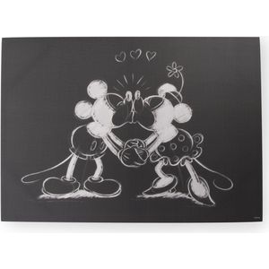 Disney | Mickey & Minnie | Canvas - Kissing - Wit-Zwart - 50x70 cm