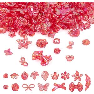 100g diverse acryl kralen rode bloem kraal caps strik vlinder bloemen spacer kralen blad bengelen bedels kralen bulk voor armband sieraden maken.