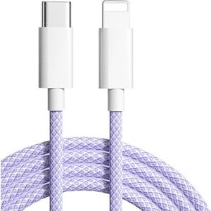 Cabletech - USB C Kabel - USB C Naar Lightning - Snellader - Gevlochten - 1M - Paars