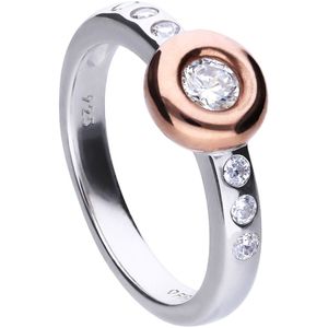 Diamonfire - Zilveren ring met steen Maat 19.5 - Rosegoudvergulde Kastzetting - Donut