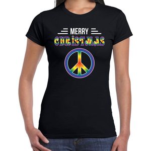 Merry Christmas peace fout Kerst t-shirt - zwart - dames - Kerst t-shirt / Kerst outfit XL