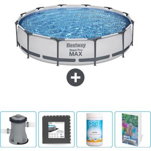 Bestway Rond Steel Pro MAX Zwembad - 366 x 76 cm - Grijs - Inclusief Pomp Vloertegels - Chloor - Zwembadgids
