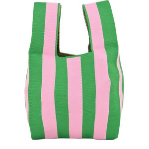Mini Tas - Streep Groen/Roze | Handtas/Shopper | 36 x 20 cm | Fashion Favorite