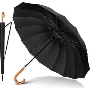 Grote paraplu winddicht sterk 16 ribben met houten handvat - Heavy Duty herenparaplu voor mannen en vrouwen umbrella
