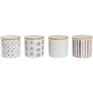 Suikerpot DKD Home Decor Met deksel Bamboe Keramiek (9,5 x 9,5 x 9,5 cm) (4 Stuks)