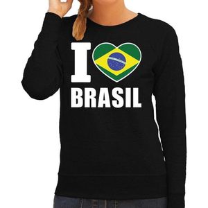 I love Brasil supporter sweater / trui voor dames - zwart - Brazilie landen truien - Braziliaanse fan kleding dames L