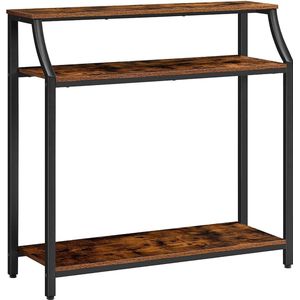 naqsh store Consoletafel, banktafel met 3-laags opbergplanken, slanke gangtafel, smalle bijzettafel voor kleine ruimtes, metalen frame, industrieel, woonkamer, slaapkamer, rustiek bruin en zwart EBF18XG01