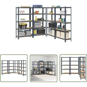 The Living Store Opbergrekken 5-laags 4 st staal & bewerkt hout antracietkleurig - Stelling - Industriele Opslag - Metalen Kast - Garage Organisatie - Werkplaats Opslag