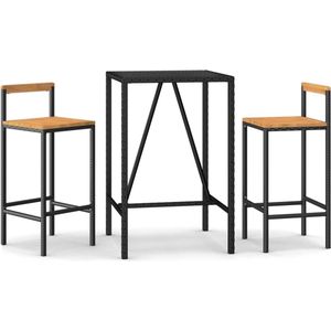 vidaXL Tuinbarset - Tuinbarsets - Bartafelset - Bartafel En Stoel - 3-delige Tuinbarset poly rattan en massief acaciahout zwart