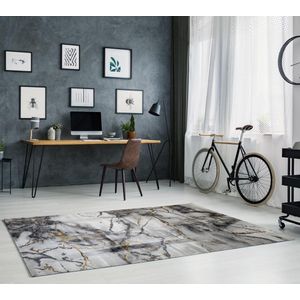 Flycarpets Carrara Modern Vloerkleed - Marmer Design - Kleur: Grijs / Goud - Afmeting: 160x230 cm